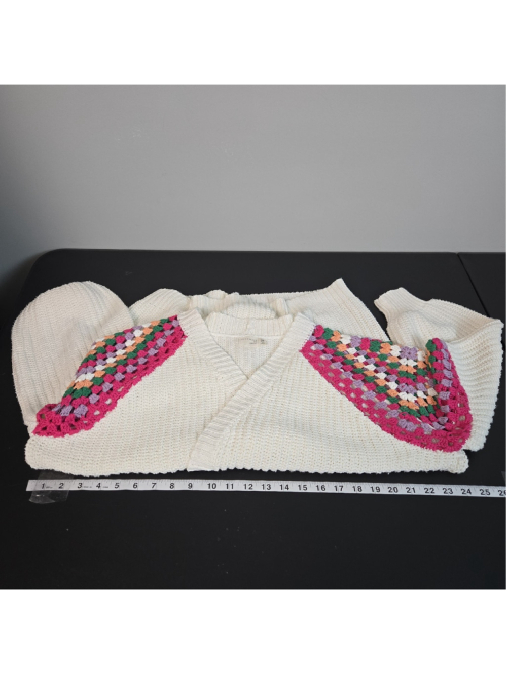 Dreamers Womens Granny Square Crochet Open Knit Cardigan S/M White Cottagecore - Picture 8 of 9